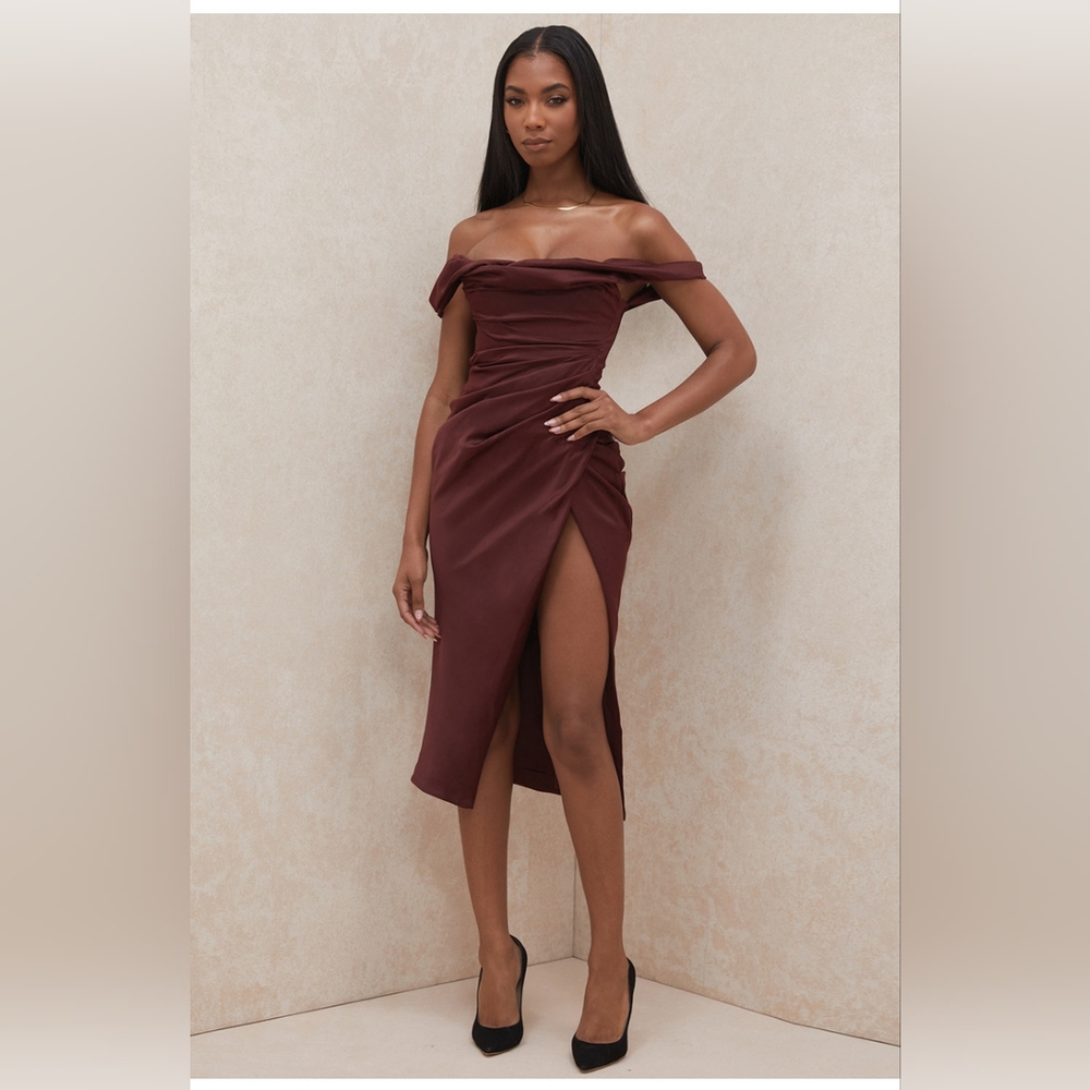 NWT House of CB Rhoda Raisin‎ Off shoulder Corset Dress XS